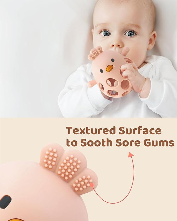 ChooKaChoo 2-in-1 Baby Teething Rattle Toy, Sensory Grasping Teether for Infants 3-12 Months, 100% Food-Grade Silicone, Easy to Hold, Soothing & Developmental, BPA Free