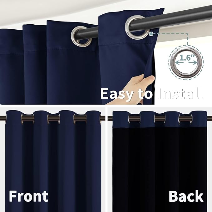 BGment Short 100% Blackout Curtains for Bedroom, Thermal Insulated Energy Efficiency Noise Reducing Grommet Curtains 54 Inch Length with Liner for Small Window 2 Panels Each 42 Inch Wide, Navy Blue