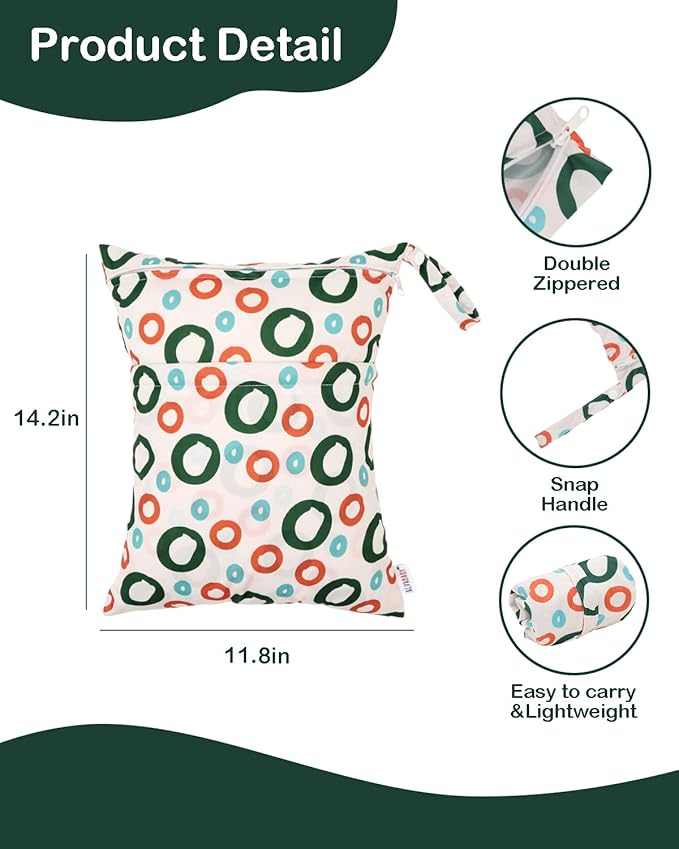 ALVABABY 3pcs Cloth Diaper Wet Dry Bags Waterproof Reusable with Two Zippered Pockets Travel Beach Pool Daycare Soiled Baby Items Yoga Gym Bag for Swimsuits or Wet Clothes 3L-ZM35