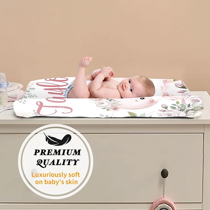 Custom Changing Pad Cover Set - Jersey Knit Ultra Soft Unisex Waterproof Diaper Changing Table Covers with Personalized Name for Baby Boys Girls - Comfy Cozy 2 Pcs Set Style21