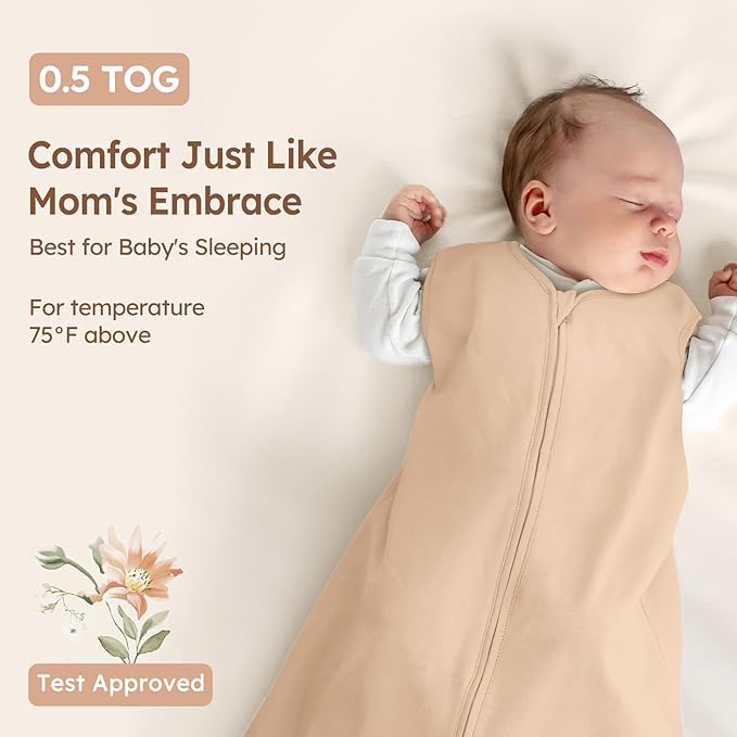 Unnivoll Baby Sleep Sack 0-6 Months Summer Sleep Sack 3 Pack 100% Cotton Baby Sleep Bag Wearable Blanket for Newborn Infant Orange Flowers & Plaid