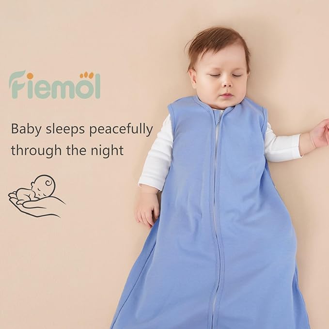FIEMOL Baby Sleep Sack 6-12 Months, 100% Cotton Sleeping Sack for Newborn and Infant, 3 Pack Baby Wearable Blanket, 0.5 Tog Lightweight Double Zipper Sleep Bag Apricot