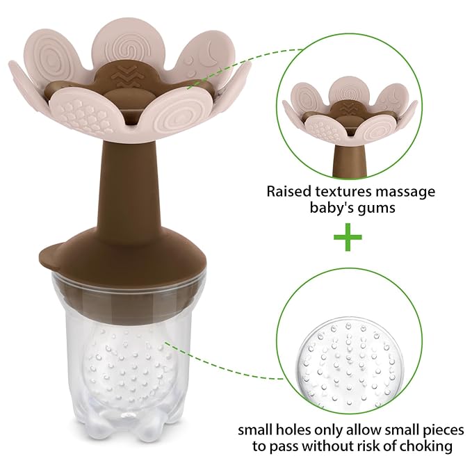 Haakaa Flower Baby Fresh Fruit Food Feeder with Mini Freezer Nibble Tray, Breastmilk Popsicle Mold for Baby Cooling Relief, Food Grade Silicone Baby Mesh Feeder for Infants 4M+ (Blush)