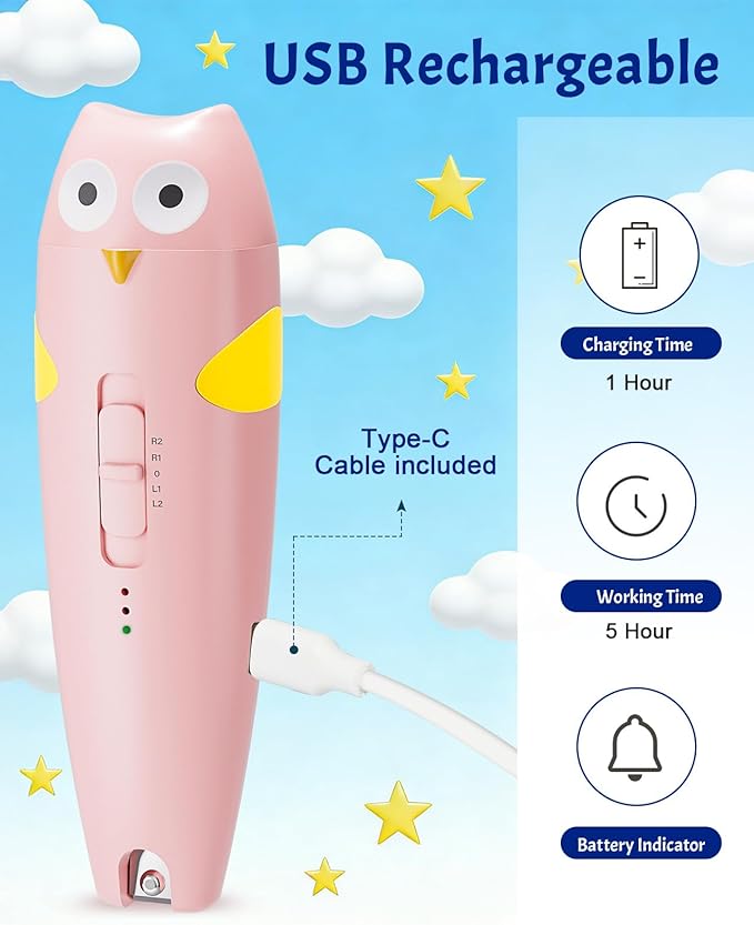 Lictin 15 in 1 Rechargeable Baby Nail File with Auto Light, Cordless Nail Trimmer Electric with 10 Replacement Grinding Heads for Kid, Baby Nail Kit for Newborn, Infant, Toddler