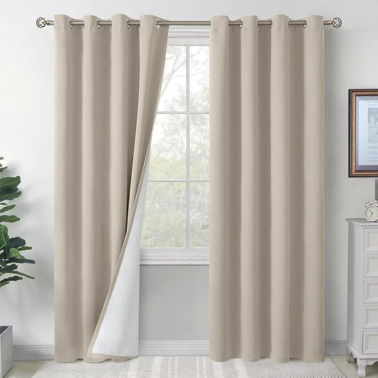 BGment Blackout Curtains for Living Room 84 Inch Length 2 Panels Set, Full Room Darkening Thermal Insulated Noise Cancelling Window Curtain for Bedroom, Each Grommet Curtains 52 Inch Wide, Cashmere