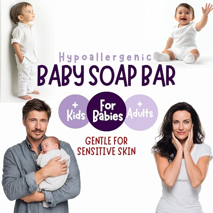 Baby Wash and Shampoo | Organic Baby Soap Bar | HYPOALLERGENIC Bath Soap Sensitive Skin | Relaxing Lavender Oil & Oatmeal | Fragrance-Free | Plastic Free | No SLS | Vegan | 5 Bars