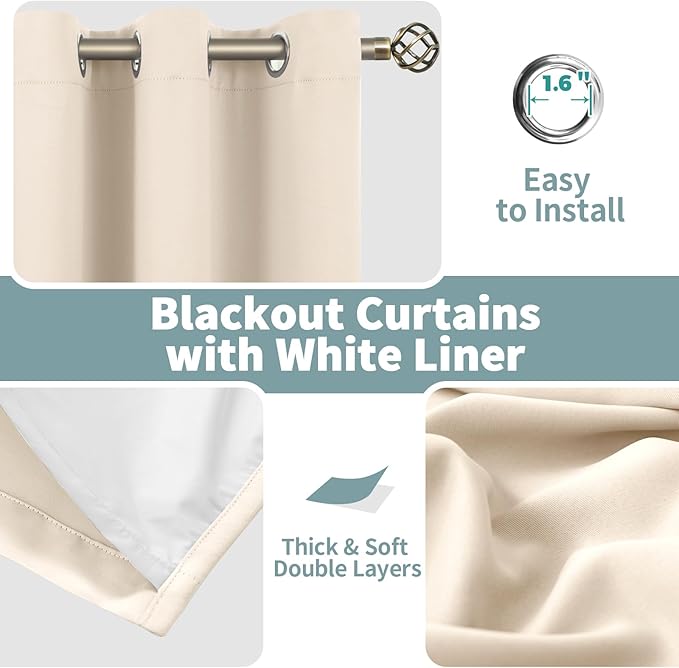 BGment Champagne Blackout Curtains for Bedroom 72 Inch Length, Thermal Insulated Window Curtains Soundproof Room Darkening Curtain Drapes for Living Room, Each Grommet Curtains 42 Inch Wide, 2 Panels