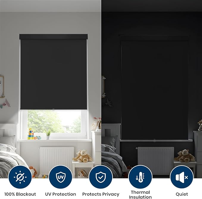 Blackout Cordless Roller Shades Blinds for Windows,Free-Stop Window Shades Pull Down,Blackout Blinds for Indoor Windows,Home,Office,Thermal Insulated Fabric, UV Protection,Black,39" W x 72" H