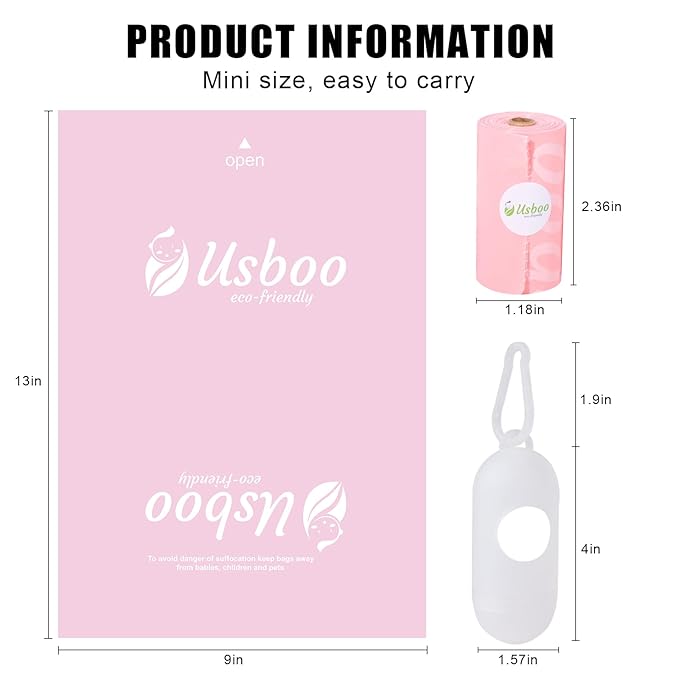 USBOO Disposable Diaper Bags for Baby - 20 Refill Rolls (300 Pack), Disposable Trash Bag with Dispenser - Cherry Blossom Scented, Pink, Ideal for Diaper Dispoal