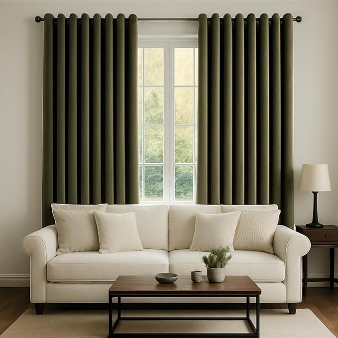 Topfinel 90 Inches Long Olive Green Curtains for Bedroom,Soft Velvet Pinch Pleat Heavy Light Blocking Forest Green Curtains,Room Darkening Modern Boemian Cool Unique Drapes 2 Panels Set