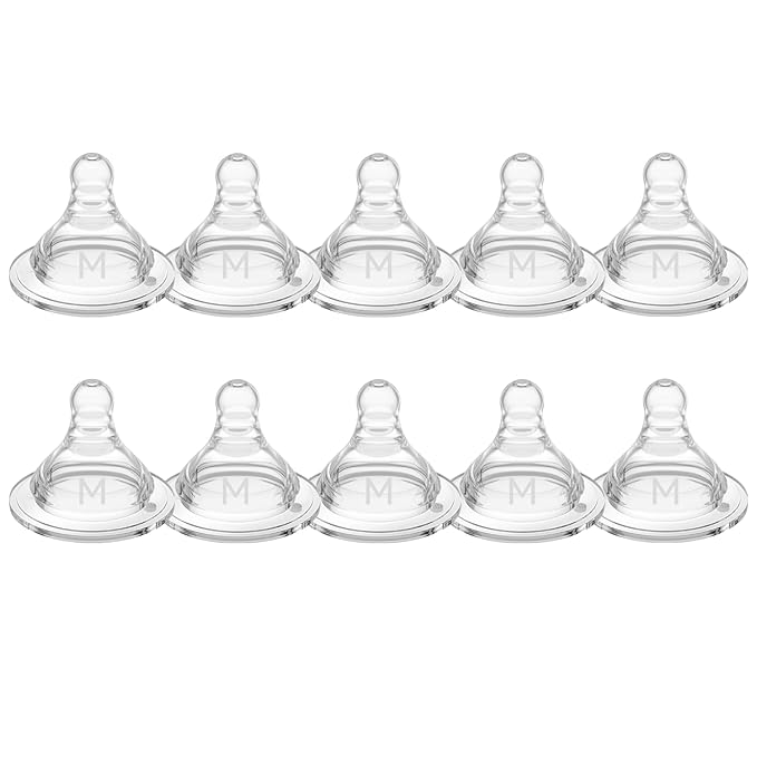 TOVVILD Silicone Replacement Nipple, Medium Flow Nipples for Wide Neck Bottles, 3+ Months, 10 Count