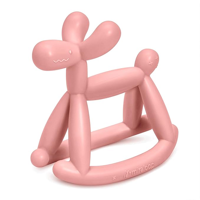 Teething Toy for Baby 3, 6, 12, 18 Months Infant, Jellydog Never Drop Food Grade Silicone Rocking Teether, Prevent Choking & Odorless, Less Dust and Hair Adhesion, Baby Gift, Mist Pink