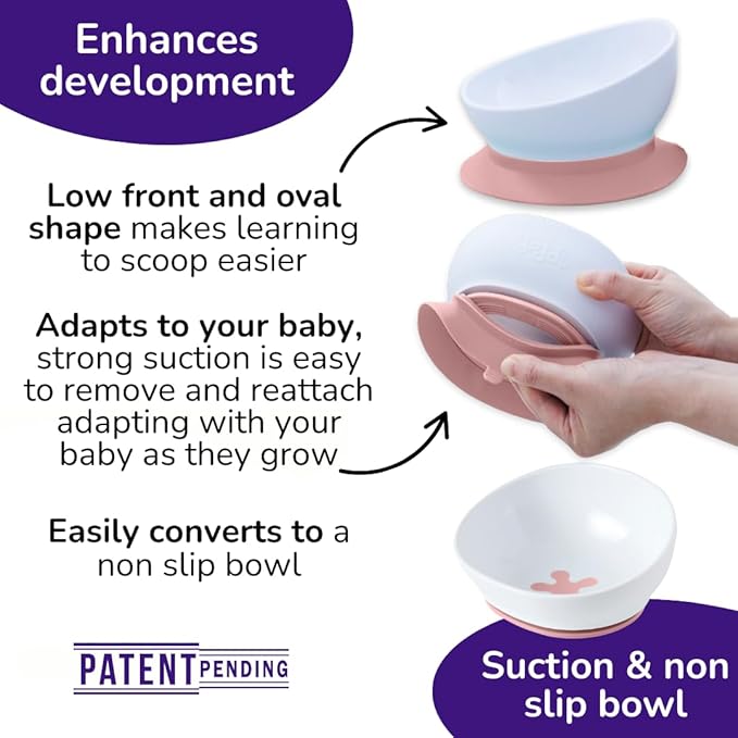 doddl Toddler and Baby Suction Bowl, Ergonomic Toddler Dishes for Self Feeding, 1-3 Year Olds, Dishwasher Safe, BPA Free (Dusky Rose)