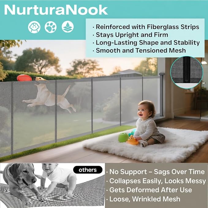 Retractable Baby Gate,Mesh Baby Gate or Mesh Dog Gate,34" Tall,Extends up to 55" Wide,Child Safety Gate for Doorways, Stairs, Hallways, Indoor or Outdoore (Gray, 55''Wide 34''Tall)