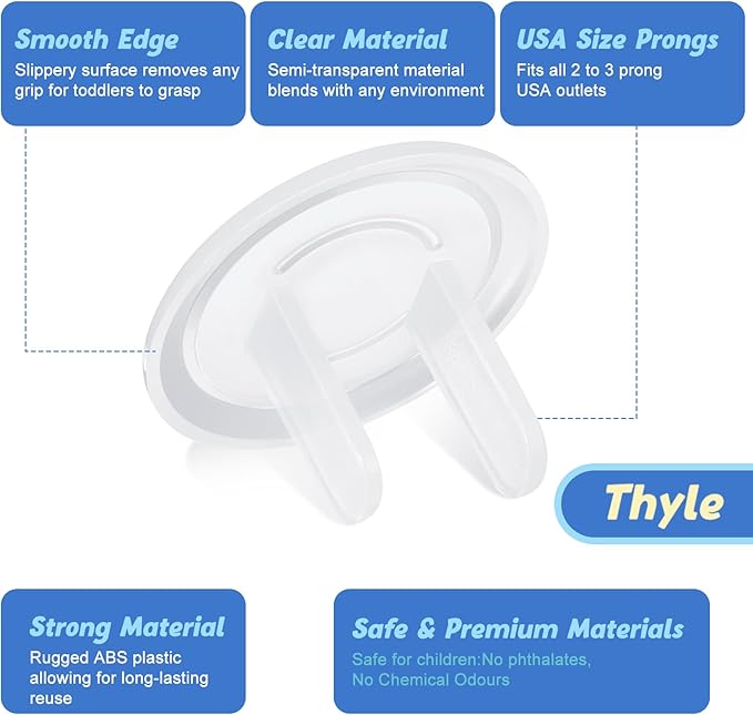 Thyle 100 Pcs Outlet Covers Bulk Child Baby Proofing Plug Covers for Electrical Outlets Easy Install Socket Sturdy Safe Secure Baby Proofing Kit for Home Office Bulk