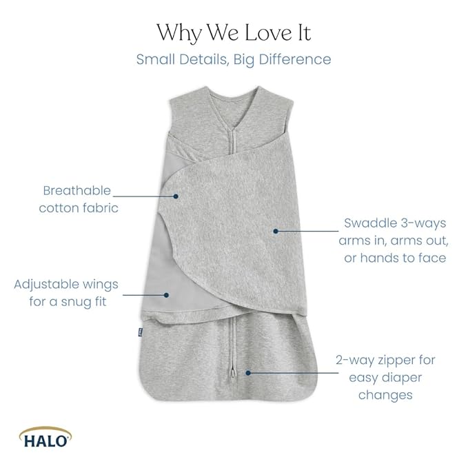 HALO 100% Cotton Sleepsack Swaddle, 3-Way Adjustable Wearable Blanket, TOG 1.5, Space, Newborn, 0-3 Months