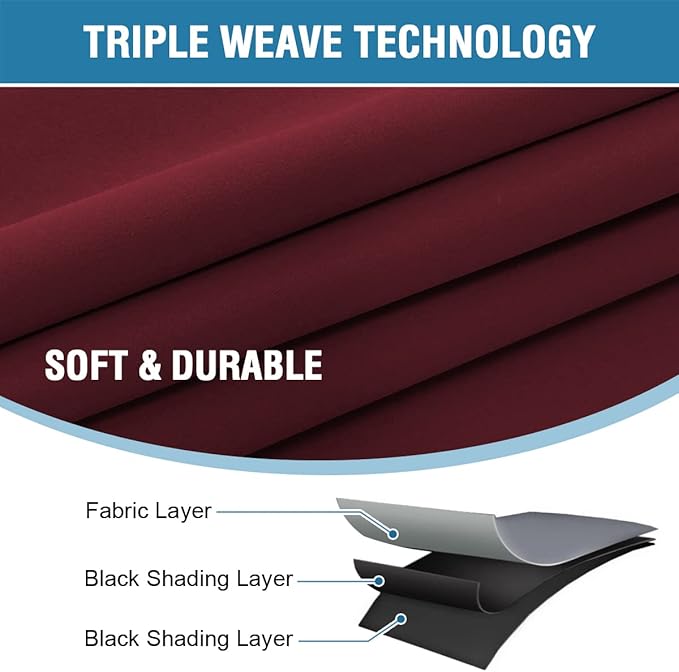 H.VERSAILTEX 100% Blackout Curtains for Bedroom with Black Liner Full Room Darkening Curtains 45 Inches Long Thermal Insulated Back Tab/Rod Pocket Window Drapes for Living Room, 2 Panels, Burgundy