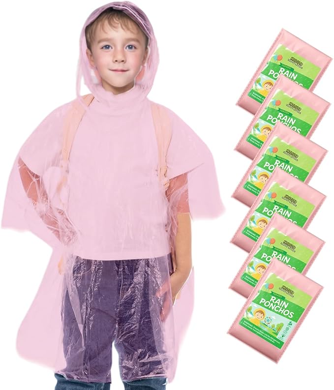 Hitituto Rain Ponchos Family Pack Kids– 6/12/24 Pack Disposable Poncho with Hood, Clear & Assorted Colors, Home Survival Kits