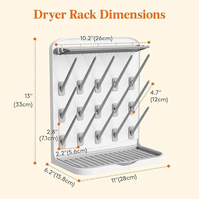 Lifewit Large Baby Bottle Drying Rack, 15 Hooks Vertical Rack Dryer with Removable Pacifiers Box, Drip Tray, Space Saving Countertop Holder Organizer for Weighted Straws, Pump Parts