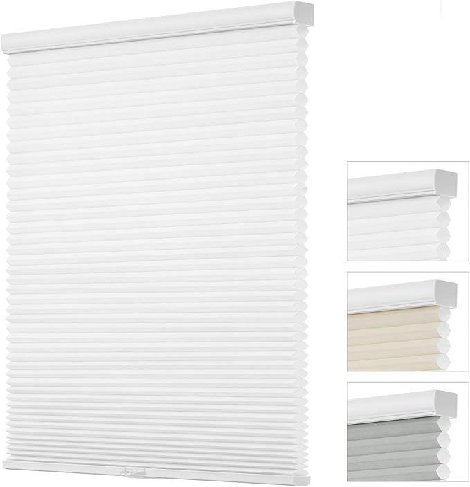 Changshade Cordless Light Filtering Shades Cellular Blinds for Indoor Windows Doors, Honeycomb Pull Down 1.5" Cell for Bedroom, Bathroom, Nursey, White, Shade Size 26.5 Inch Width, 72 Inch Height