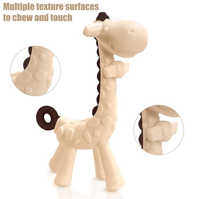 SHARE&CARE Valentines Day Gifts Silicone Giraffe Baby Teether Toy with Storage Case, for 3 Months Above Infant Sore Gums Pain Relief, Baby Teething Toys, Women Gift for Mom, Wife, Her (Cream)