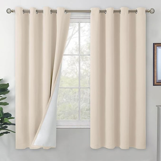 BGment Champagne Blackout Curtains for Bedroom 63 Inch Length, Thermal Insulated Window Curtains Soundproof Room Darkening Curtain Drapes for Living Room, Each Grommet Curtains 52 Inch Wide, 2 Panels
