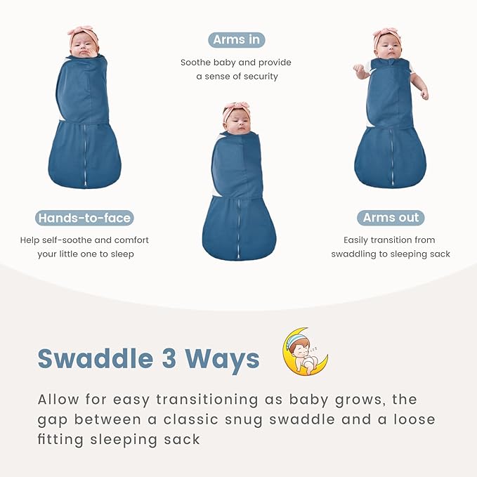 ZIGJOY Baby Swaddle Sleep Sack, 1.0 TOG Sleep Sack Swaddles for Newborns & infant 0-6 Months 100% Cotton Baby Wearable Blanket for Newborn Registry Essentials Blue&Stone Sea