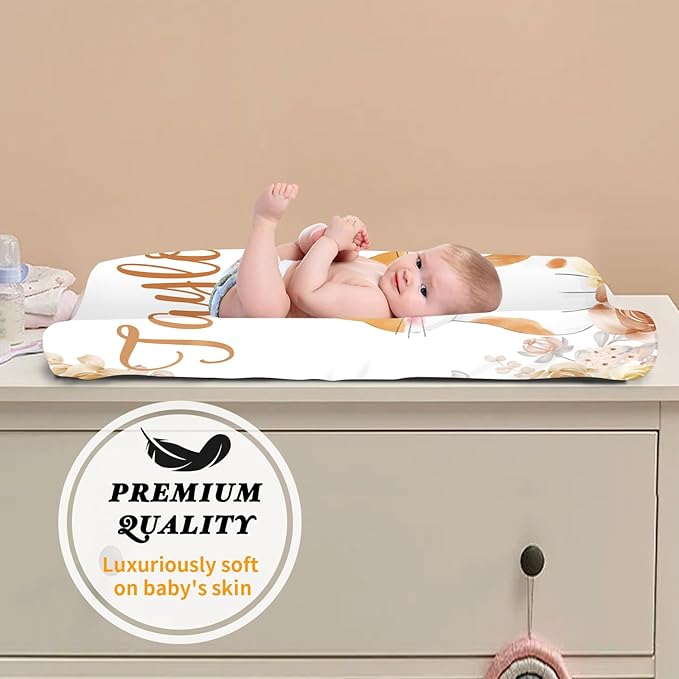 Custom Changing Pad Cover Set - Jersey Knit Ultra Soft Unisex Waterproof Diaper Changing Table Covers with Personalized Name for Baby Boys Girls - Comfy Cozy 2 Pcs Set Style08