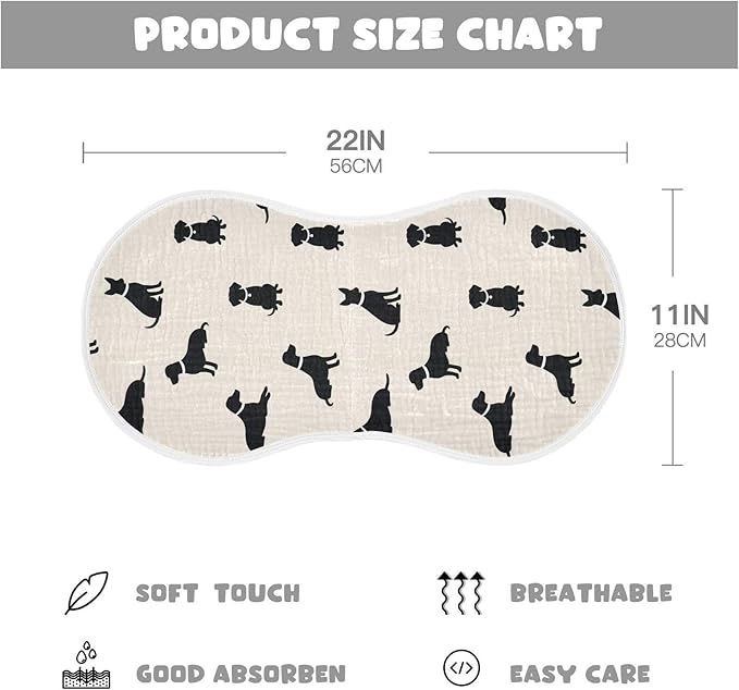 Qinllo 2 Pack Muslin Burp Cloths Dogs Beige Cotton Baby Burp Cloths Absorbent Soft Burping Cloth Washcloths for Newborn Must Haves 22x11 Inch