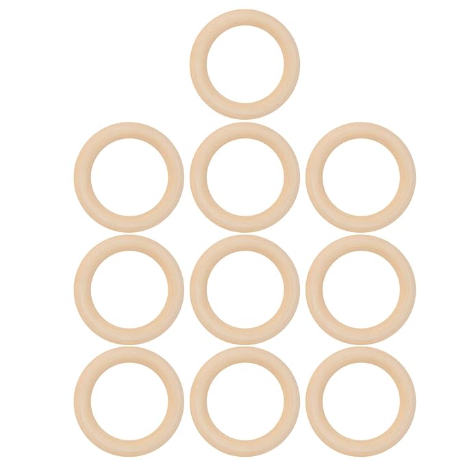 10Pcs Teething Rings, 65mm Baby Unfinished Wood Circles Without Paint, Smooths Circles for Crafts DIY Jewelry Pendant Connectors (Wood Color-65mm)