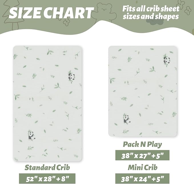 SiinvdaBZX 2 Pcs Muslin Crib Sheets Neutral, Ultra Soft Cotton Breathable Fitted Baby Crib Mattress Sheets for 52"x28" Standard Toddler Mattress (2Pcs Panda)