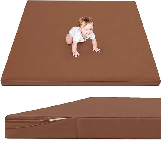 Waterproof Baby Play Mat for Floor 1.3" Thick Memory Foam 47 * 47 Cushion Playpen Playmat Tummy Time Nursery Rug Pad Mattress Create Soft & Safe Area for Infants,Toddler,Kids,Chestnut