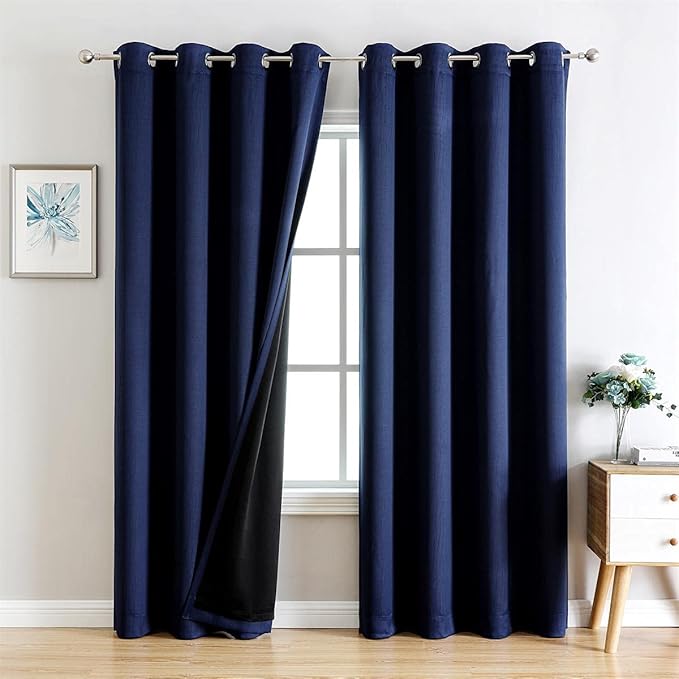 G2000 100% Blackout Curtains for Bedroom & Living Room - 95 Inch Long Navy Blue, Room Darkening, Grommet, Thermal Lined, Insulated, Light Blocking, Noise Reducing, 2 Panels