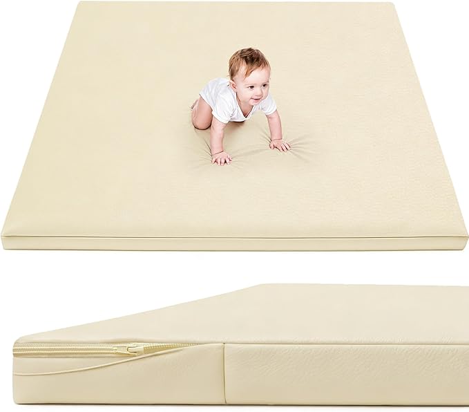 Waterproof Baby Play Mat for Floor 1.3"Thick Memory Foam 71*79 Cushion Playpen Playmat Tummy Time Crawling Mat Nursery Rug Pad Mattress Create Soft & Safe Area for Infants,Toddler,Kids,Beige
