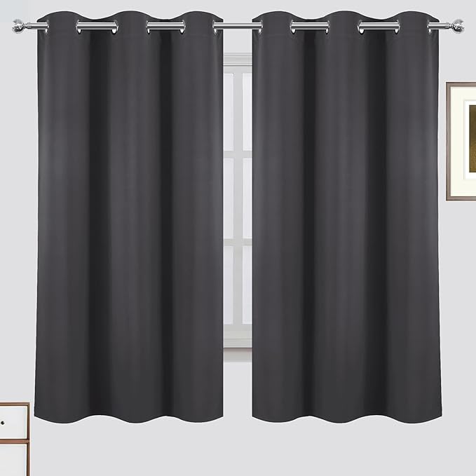 LEMOMO 100% Blackout Curtains 42 x 63 Inch Dark Grey Curtains 2 Panels Darkening Thermal Insulated Bedroom Curtains
