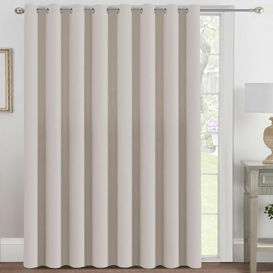 H.VERSAILTEX Blackout Patio Curtains 100 x 84 Inches for Sliding Door Extral Wide Blackout Curtain Panels Thermal Insulated Room Divider - Grommet Top, 7' Tall by 8.5' Wide - Natural