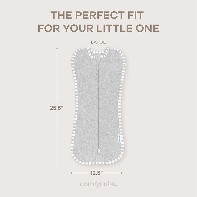 Comfy Cubs Swaddle Blanket Baby Girl Boy Easy Zipper Wrap 2 Pack Newborn Infant Sleep Sack (Large 3-6 Months, Grey)