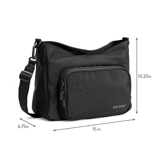 Itzy Ritzy Belong Cargo Caddy for Strollers & Wagons – Convertible Stroller Organizer and Crossbody Bag with Adjustable & Removable Strap, Bottle Holders, Smart Storage Pockets & Secure Straps (Black)