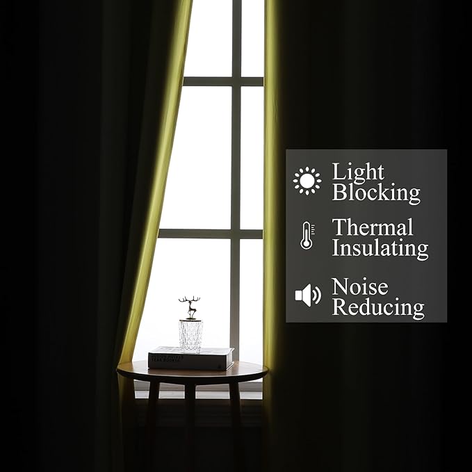 Estelar Textiler Black and Yellow Blackout Curtains for Living Room, Full Room Darkening Grommet Ombre Curtains for Bedroom, Thermal Insulated Light Blocking Gradient Drapes, 52Wx72L, 2 Panels