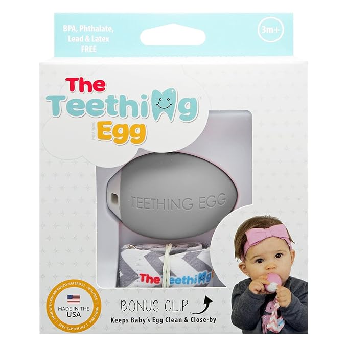 The Teething Egg Baby Teether – Freezable Teething Toy for Babies 3–6 Months up to 18 Months – Made in USA, Food-Grade TPE, Gray