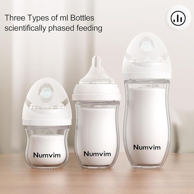 Numvim Natural Glass Baby Bottles Gentle & Extra Slow Flow, Newborn Breastfeeding Bottle with Anti Colic Nipple for 0 Months Babies, 3 Packs (Brown (8 Ounce), 1 Count (Pack of 3))