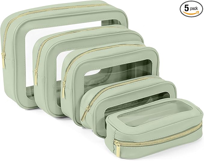 5 Pack Clear Toiletry Bag,TSA Approved Travel Makeup Pouch with Zipper for Cosmetics and Toiletries，Diaper Bag Organizer Pouch Set,Purse Organizer for Christmas Women Gift
