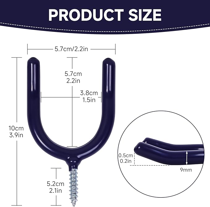 6 Pack Garage Storage System Steel U Hooks with Anti-Slip Coating Home Improvement and Organization Screw in Hooks Easy Wall Mounting Heavy Duty Bike and Ladder (Blue, 6 Pack)