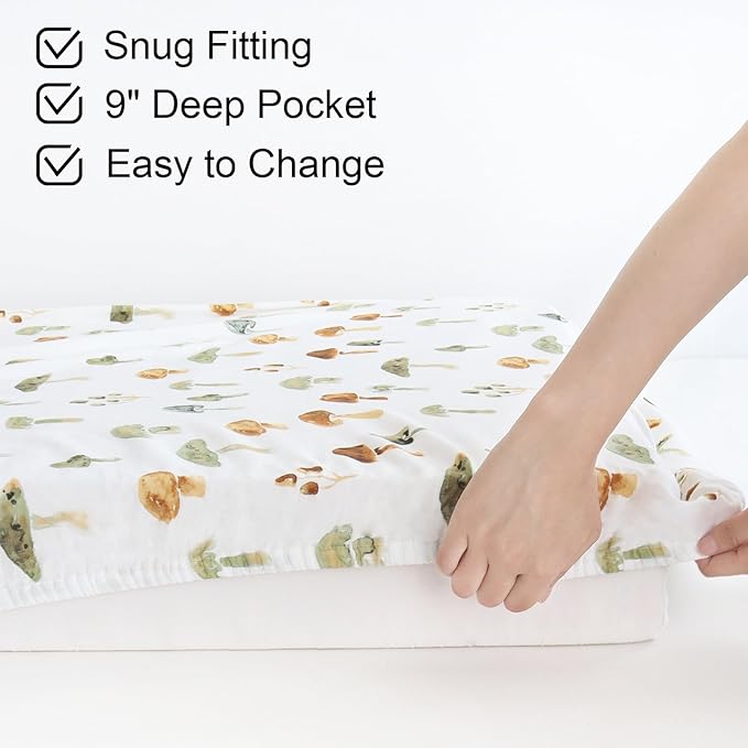 LifeTree Crib Sheets for Baby Unisex - Muslin Fitted Crib Sheets Toddler Bed Sheet, 70% Viscose from Bamboo and 30% Cotton, Fits Standard Crib, Mushroom, 28in x 52in