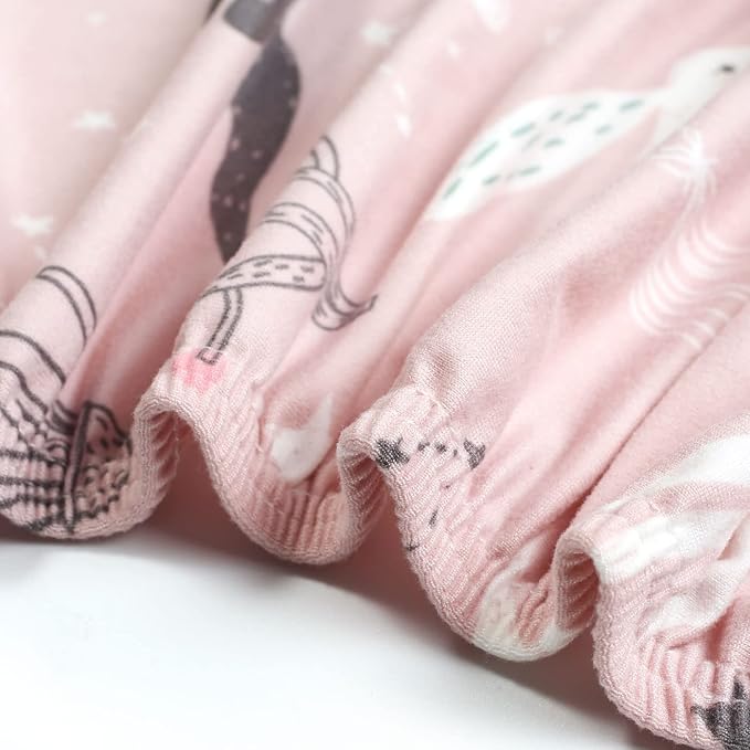 GRSSDER Stretchy Ultra Soft Jersey Knit Fitted Crib Sheets Set 2 Pack, Cozy Crib Sheet Girl Fits All Standard Crib Mattress Pads, Cute Foxes and Rabbits Print