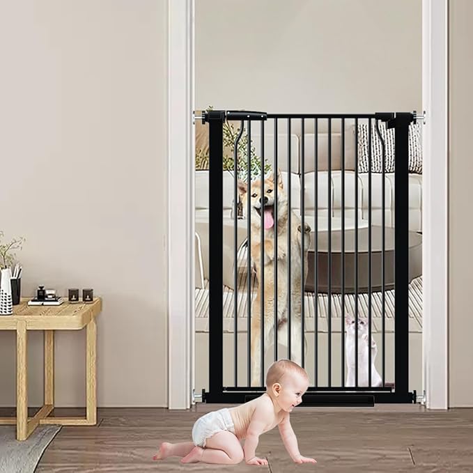 40.55" Extra Tall Baby Gate for Doorways, 54.8-57.4 in Wide Dog Gate Indoor, Walk Through Tall Pet Gates No Drilling, Pressure Mounted Child Safety Gate with Door for House Doggie, Black