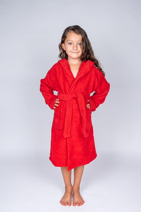 BAGNO MILANO Kids Organic Turkish Cotton Hooded Beach Cover-Up Towel, GOTS Certified, for Boys and Girls (Red, 3-5 Years)
