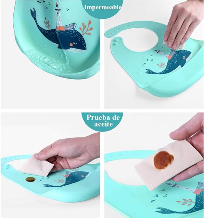 YINGJEE Baby Silicone Feeding Bibs, 3pcs Adjustable Waterproof Bibs for Feeding