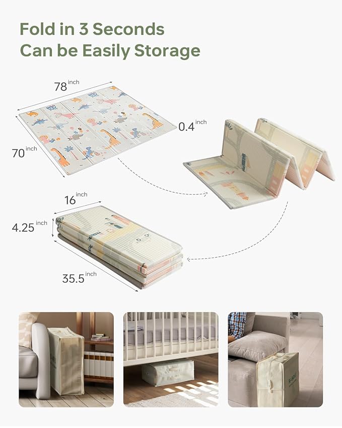 Baby Play Mat Foldable Baby Floor Play Mat X-Large Soft Foam Playmat for Babies Reversible Waterproof Padded Baby Girl Play Mat Portable Thick Crawling Mat for Indoor Outdoor