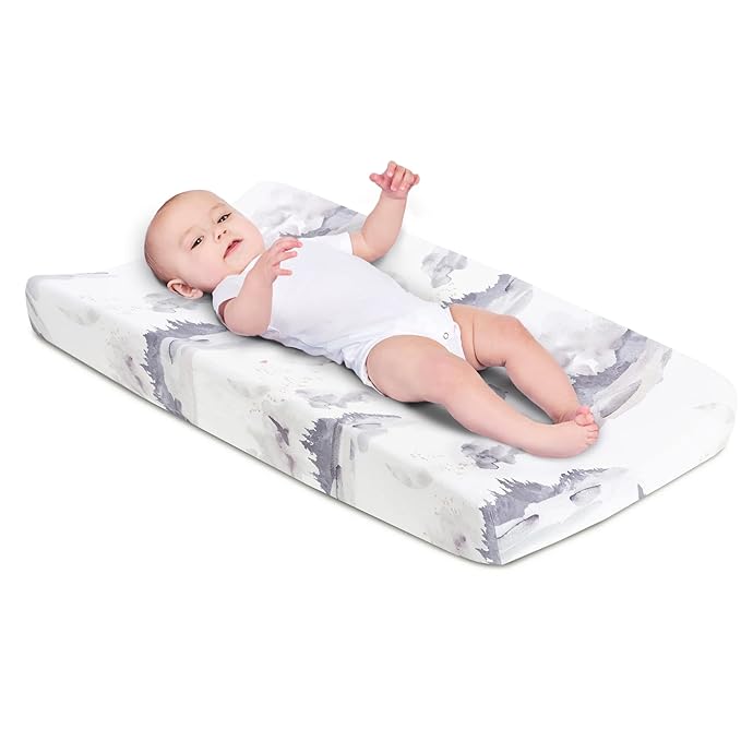 Oilo Changing Pad Cover, Breathable Turkish Cotton Fitted Jersey, 300 Thread Count, Machine Washable, Fits Standard Changing Pads (32" x 16"), Girl, Boy, & Neutral Nursery Design, Misty Mountain